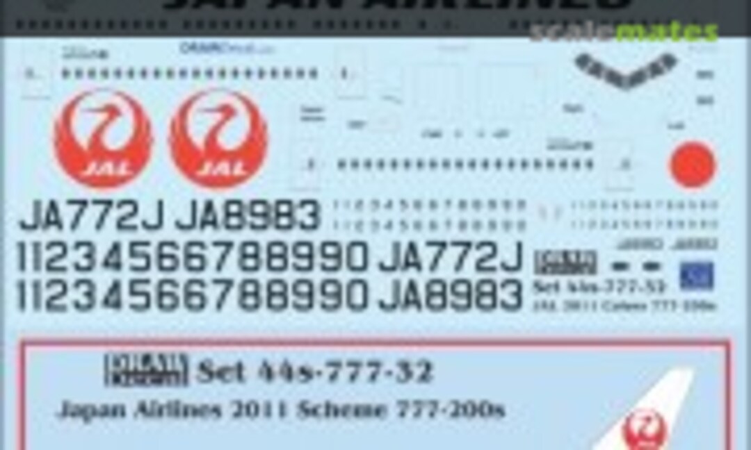 1:144 Japan Airlines 777-200s 2011 Scheme (Draw Decal 44-777-32) 44-777-32
