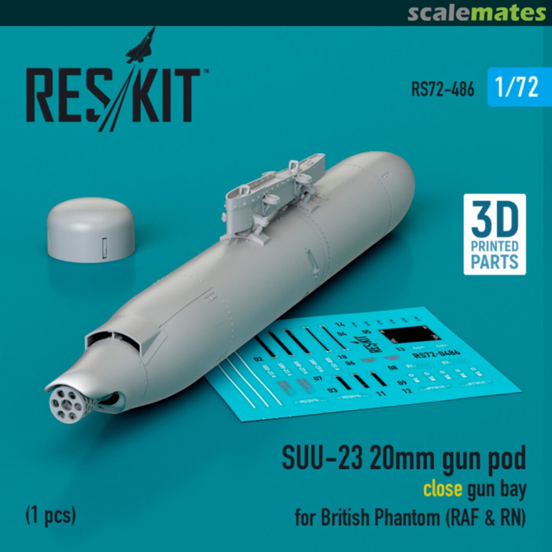 Boxart SUU-23 20mm gun pod (close gun bay) for British Phantom (RAF & RN) RS72-486 ResKit Boxart SUU-23 20mm gun pod (close gun bay) for British Phantom (RAF & RN) RS72-486 ResKit