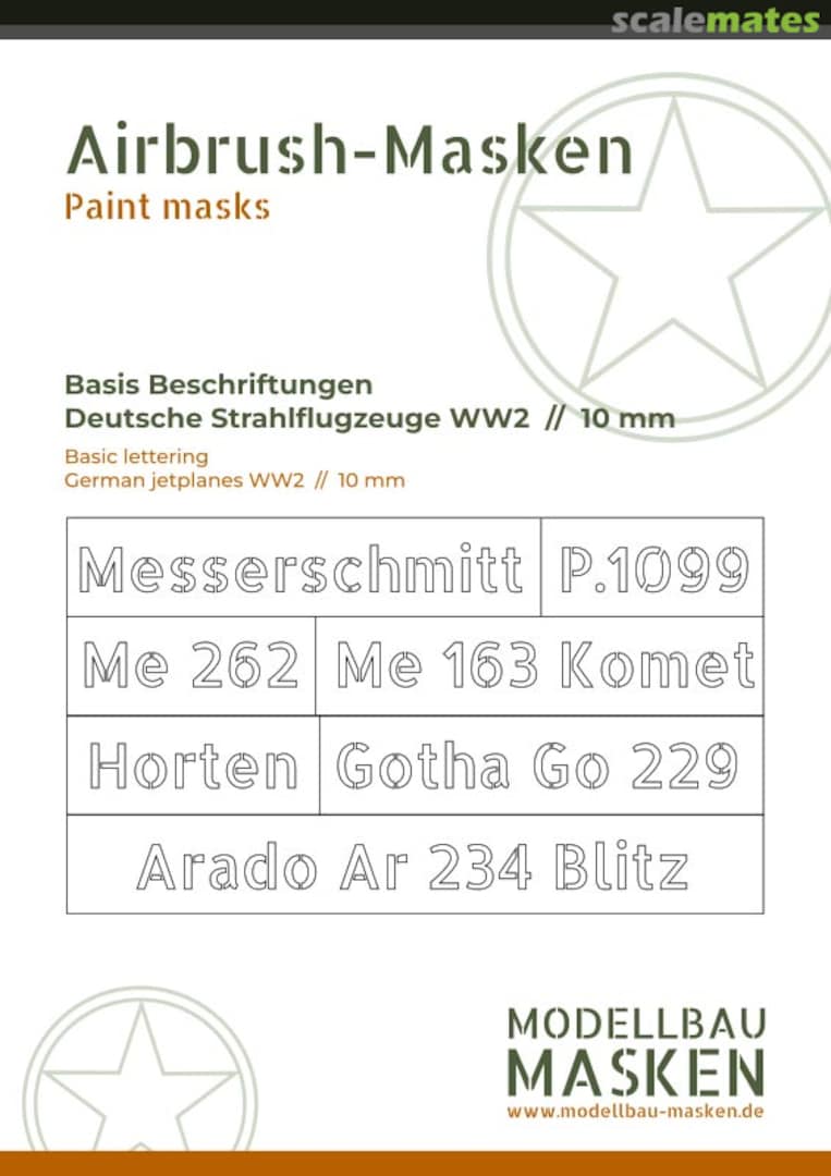 Boxart Aircraft namelettering german jetplanes WW2 6000-10 Modellbau-Masken