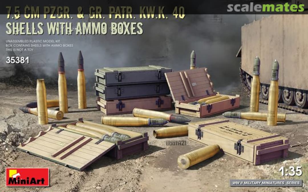 Boxart 7.5 cm PzGr. & Gr. KwK 40 Shells with Ammo Boxes 35381 MiniArt Boxart 7.5 cm PzGr. & Gr. KwK 40 Shells with Ammo Boxes 35381 MiniArt