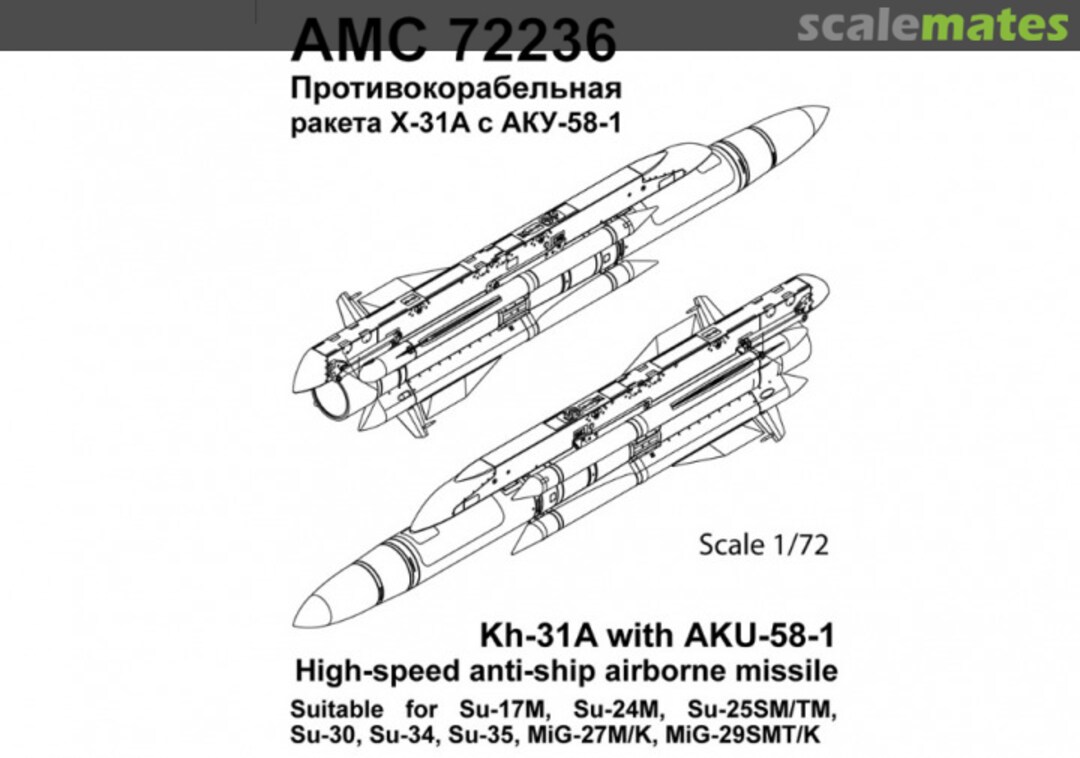 Boxart Kh-31A with AKU-58-1 High-speed anti-ship airborne missile AMC 72236 Advanced Modeling Boxart Kh-31A with AKU-58-1 High-speed anti-ship airborne missile AMC 72236 Advanced Modeling