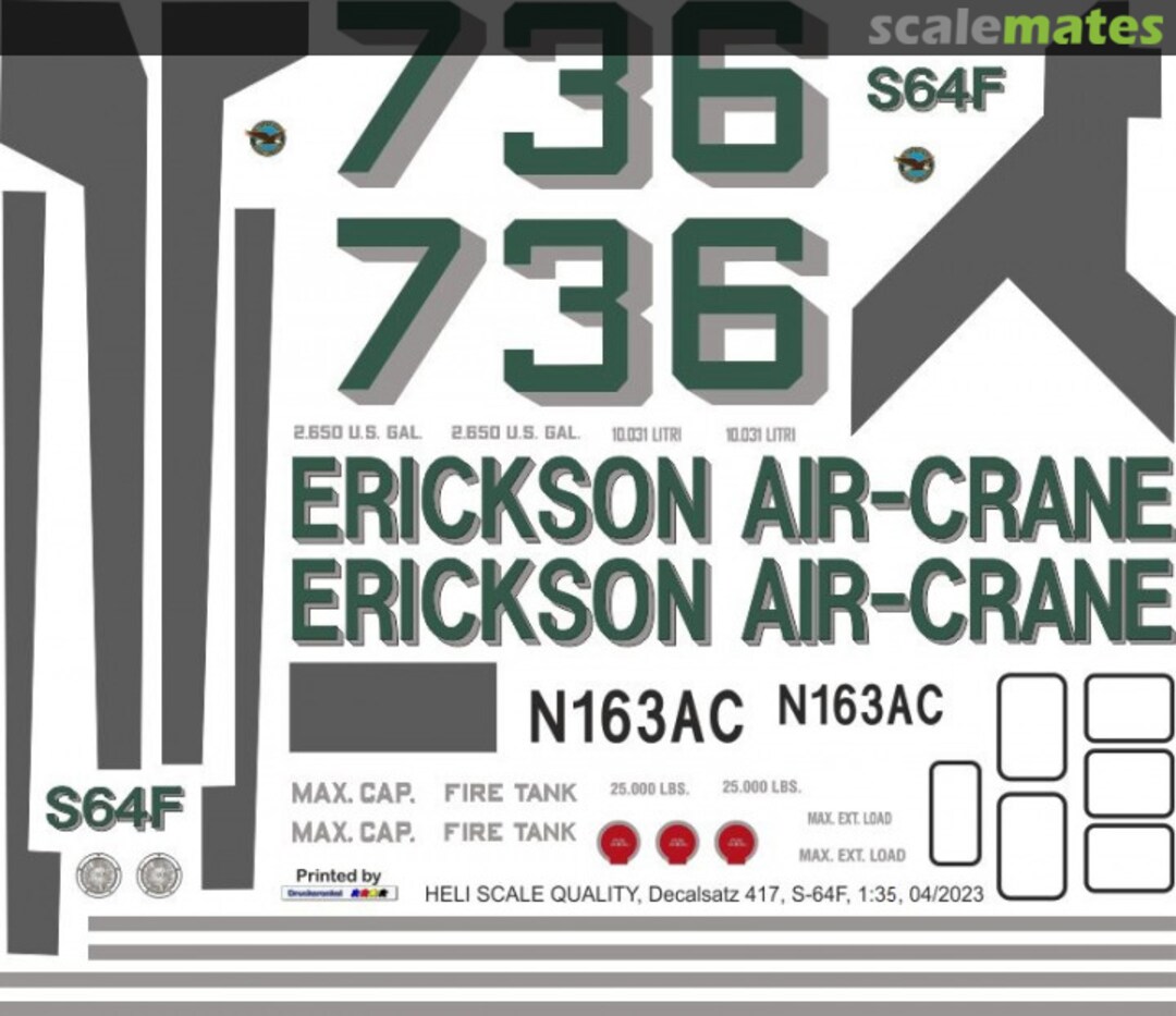 Boxart S-64F - Erickson Air-Crane - N163AC Decal 417 Heli Scale Quality Boxart S-64F - Erickson Air-Crane - N163AC Decal 417 Heli Scale Quality