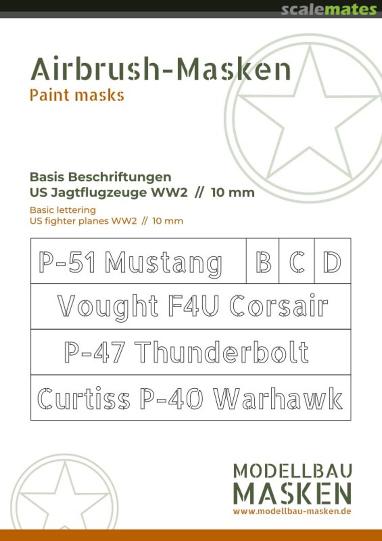 Boxart Aircraft Name Lettering US. fighter planes WW2 masks 6020-10 Modellbau-Masken