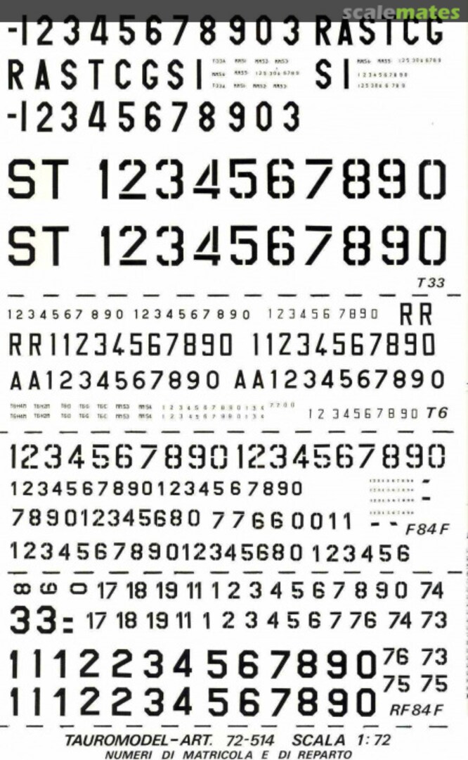 Contents Numeri di codice e di costruzione 72-514 Tauro Model Contents Numeri di codice e di costruzione 72-514 Tauro Model