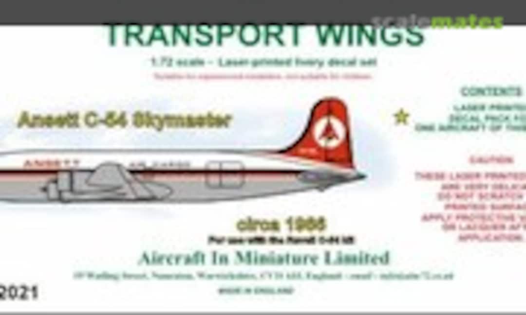 1:72 Ansett C-54 Skymaster (circa 1966) decal set. (Aircraft In Miniature Ltd TWL72021) TWL72021