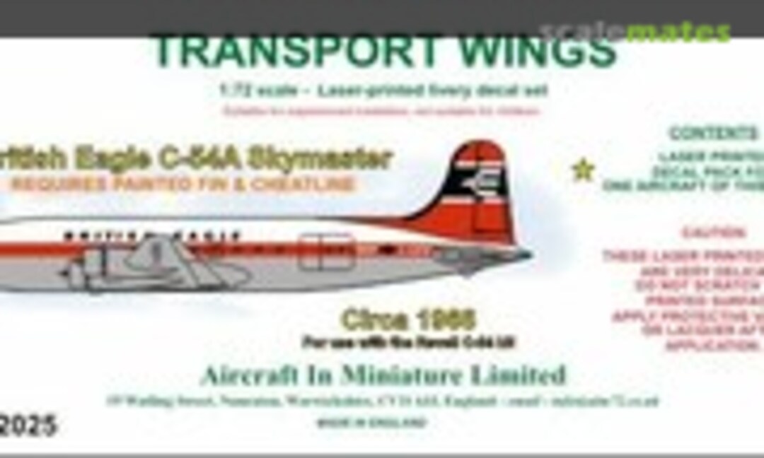 1:72 British Eagle Douglas C-54A Skymaster (circa 1966) decal set. (Aircraft In Miniature Ltd TWL72025) TWL72025