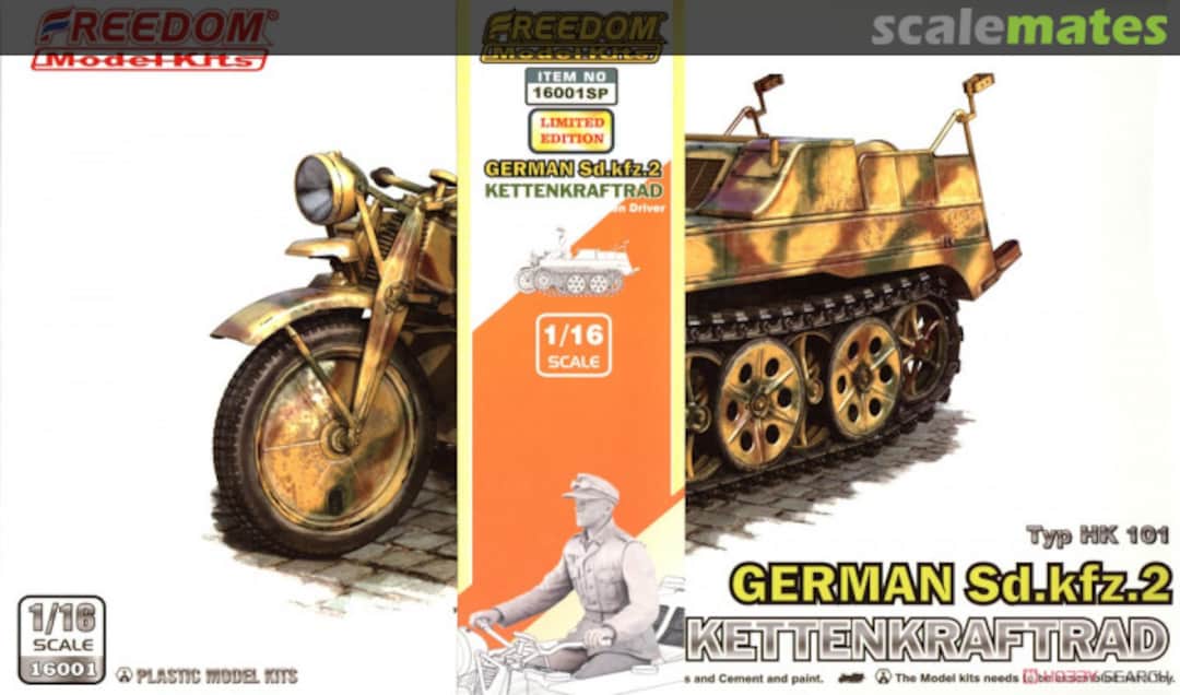 Boxart Sd.Kfz. 2 Kettenkraftrad with Driver 16001SP Freedom Model Kits Boxart Sd.Kfz. 2 Kettenkraftrad with Driver 16001SP Freedom Model Kits