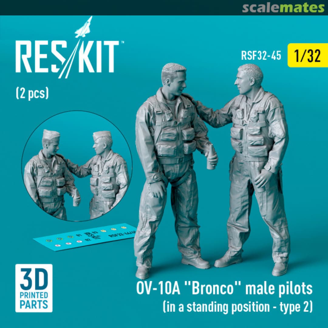 Boxart OV-10A Bronco male pilots (in a standing position - type 2) (2 pcs) (3D Printed) RSF32-0045 ResKit Boxart OV-10A Bronco male pilots (in a standing position - type 2) (2 pcs) (3D Printed) RSF32-0045 ResKit