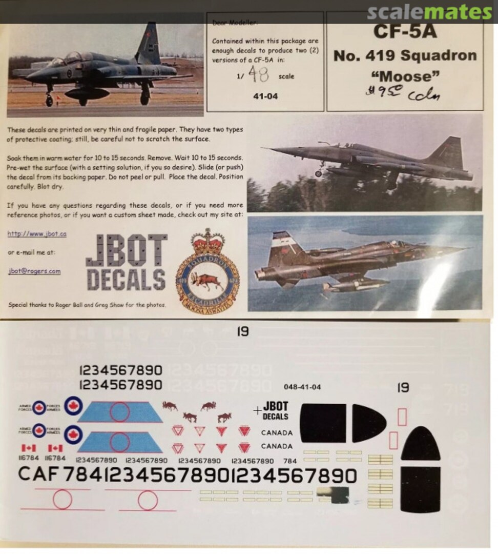 Boxart CF-5A No. 419 Squadron "Moose" 41-04-48 JBOT Decals