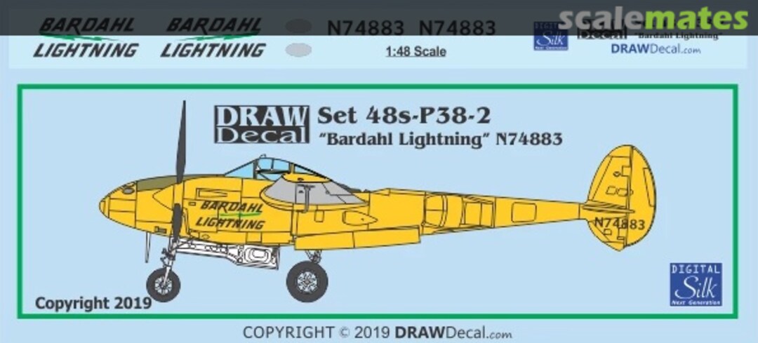 Boxart “Bardahl Lightning” N74883 48-P-38-2 Draw Decal Boxart “Bardahl Lightning” N74883 48-P-38-2 Draw Decal