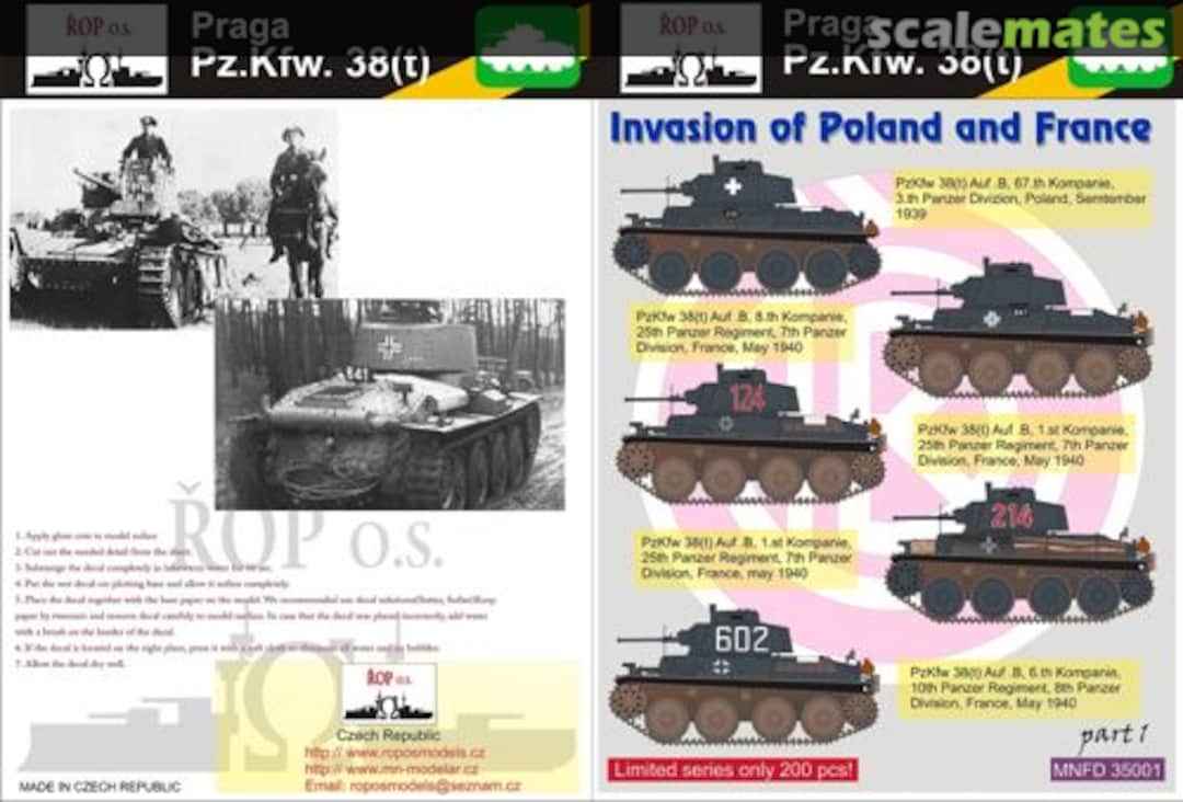 Boxart Pz.Kfw.38(t) Part.1 Invaslon Of Poland And France MNFD 35001 ROP o.s. Samek Models Boxart Pz.Kfw.38(t) Part.1 Invaslon Of Poland And France MNFD 35001 ROP o.s. Samek Models