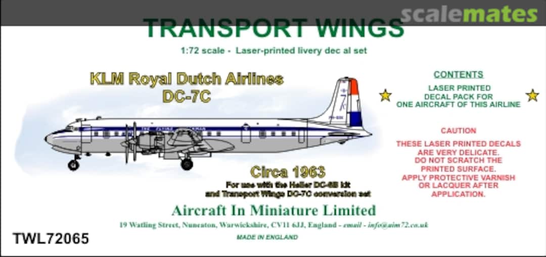 Boxart KLM Royal Dutch Airlines DC-7C TWL72065 Aircraft In Miniature Ltd