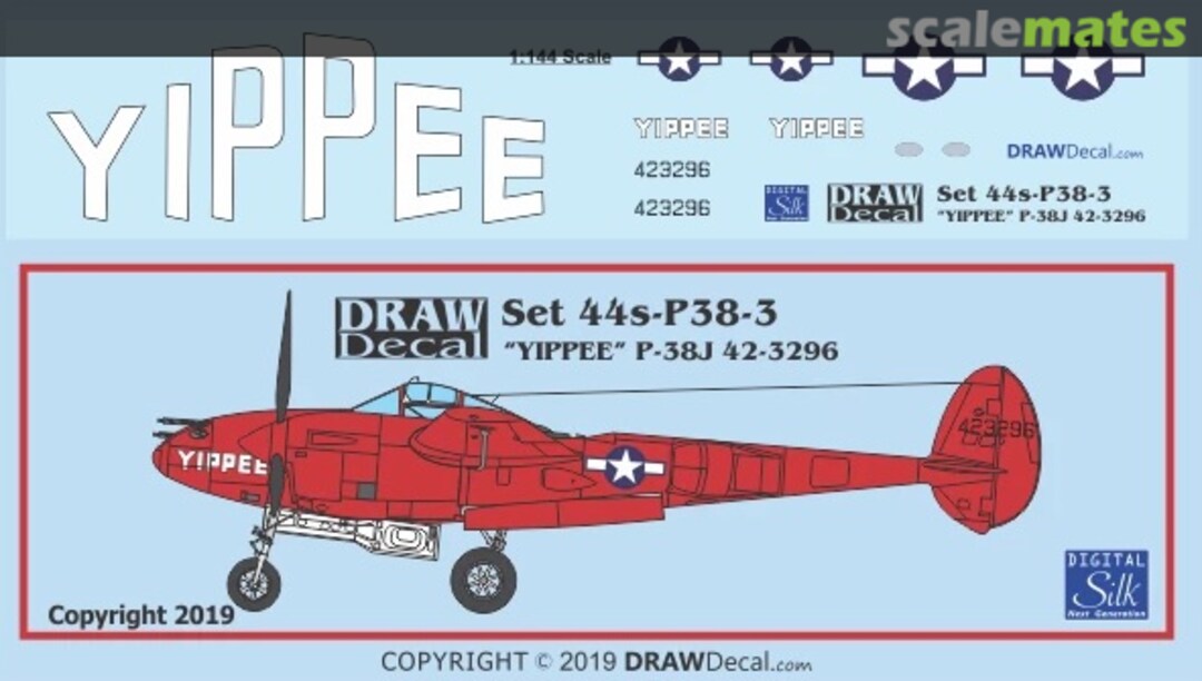 Boxart “YIPPEE” P-38J 42-3296 44-P38-3 Draw Decal