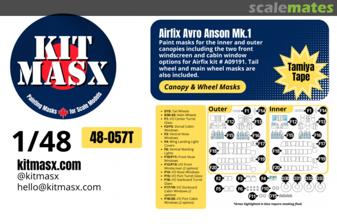 Boxart Avro Anson Mk.I, canopy & wheel masks 48-057T Kit Masx Boxart Avro Anson Mk.I, canopy & wheel masks 48-057T Kit Masx