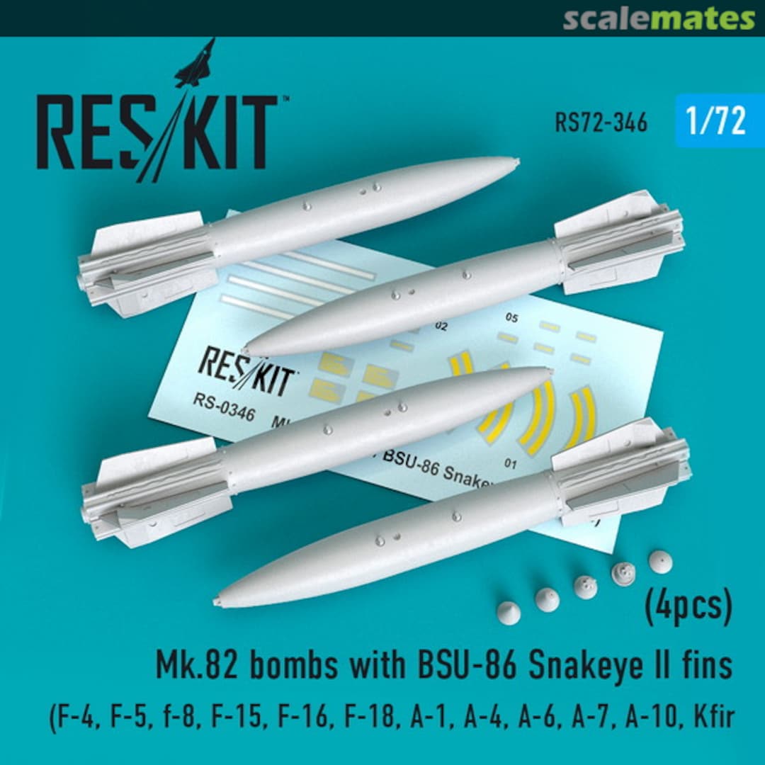 Boxart Mk.82 bombs with BSU-86 Snakeye II fins (4pcs) (F-4, F-5, F-8, F-15, F-16, F-18, A-1, A-4, A-6, A-7, A-10, Kfir) RS72-0346 ResKit Boxart Mk.82 bombs with BSU-86 Snakeye II fins (4pcs) (F-4, F-5, F-8, F-15, F-16, F-18, A-1, A-4, A-6, A-7, A-10, Kfir) RS72-0346 ResKit
