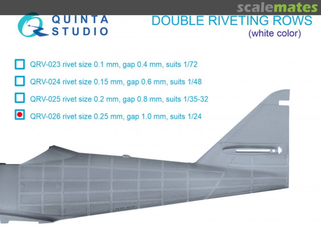 Boxart Double riveting rows (rivet size 0.25 mm, gap 1.0 mm, suits 1/24 scale), White color, total len QRV-026 Quinta Studio