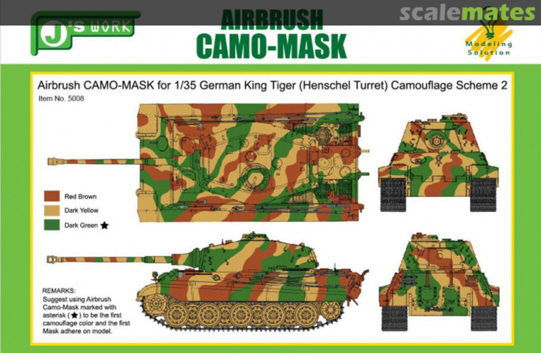 Boxart Airbrush CAMO-MASK for King Tiger (Henschel Turret) PPA5008 J's Work Boxart Airbrush CAMO-MASK for King Tiger (Henschel Turret) PPA5008 J's Work