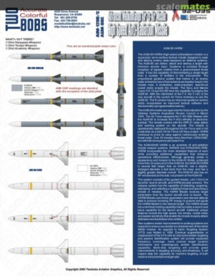 Boxart AIM-120 and AGM-88 Missile Markings 32-035 TwoBobs Aviation Graphics