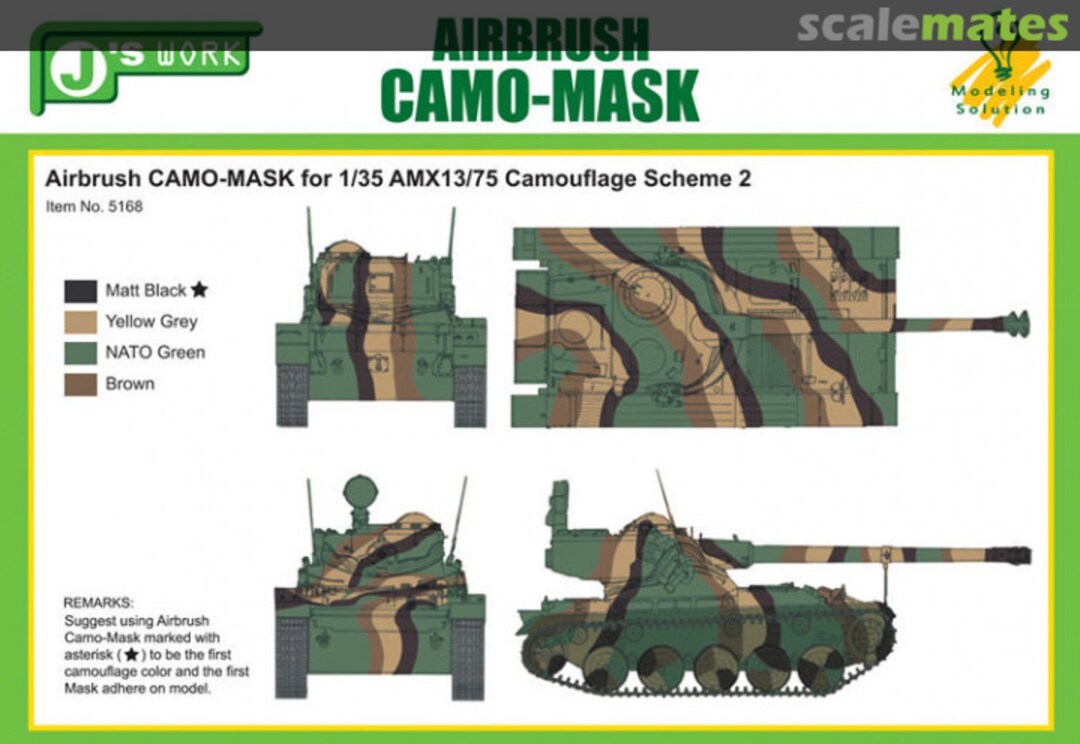 Boxart CAMO-MASK for AMX13/75 Camouflage Scheme 2 PPA5168 J's Work Boxart CAMO-MASK for AMX13/75 Camouflage Scheme 2 PPA5168 J's Work