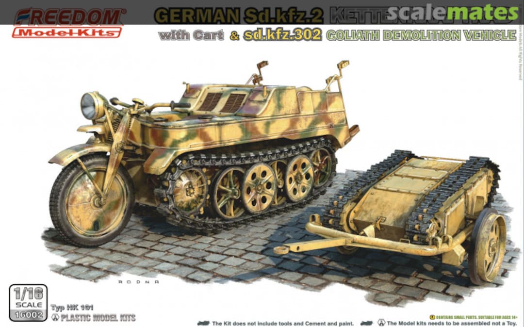 Boxart German Sd.Kfz.2 Kettenkraftrad with Cart & Sdkfz 302 Goliath Demolition Vehicle 16002 Freedom Model Kits