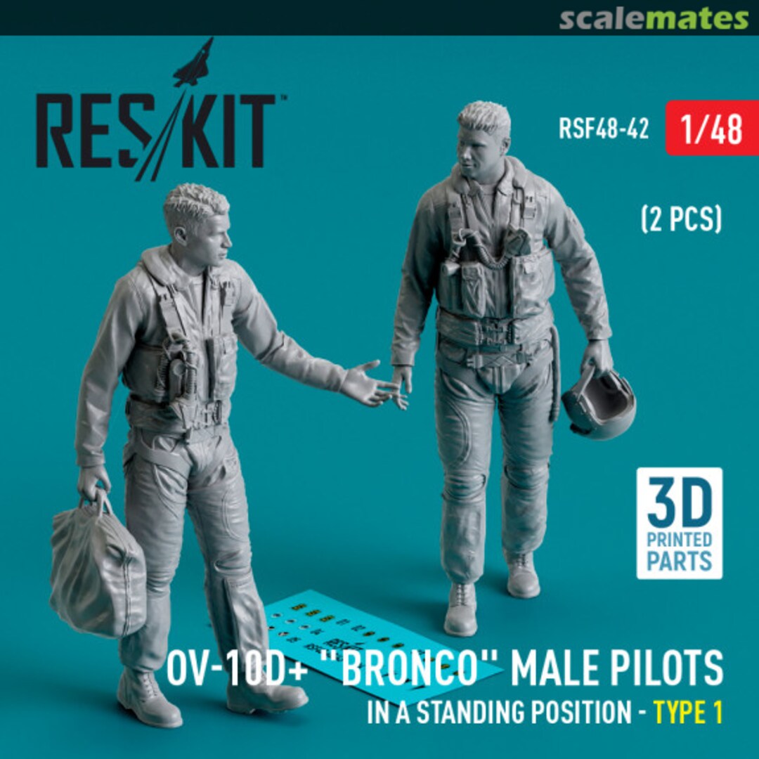 Boxart OV-10D+ Bronco male pilots (in a standing position - type 1) (2 pcs) (3D Printed) RSF48-0042 ResKit Boxart OV-10D+ Bronco male pilots (in a standing position - type 1) (2 pcs) (3D Printed) RSF48-0042 ResKit