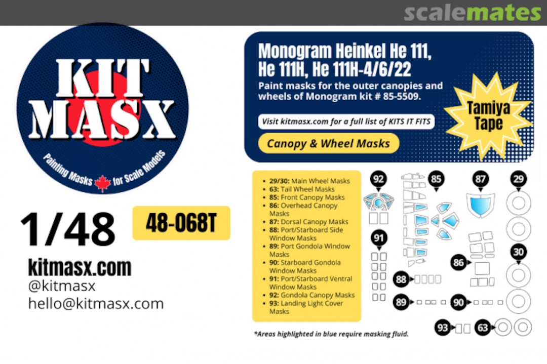 Boxart Heinkel He 111, He 111H, He 111H-4/6/22, canopy & wheel masks 48-068T Kit Masx Boxart Heinkel He 111, He 111H, He 111H-4/6/22, canopy & wheel masks 48-068T Kit Masx