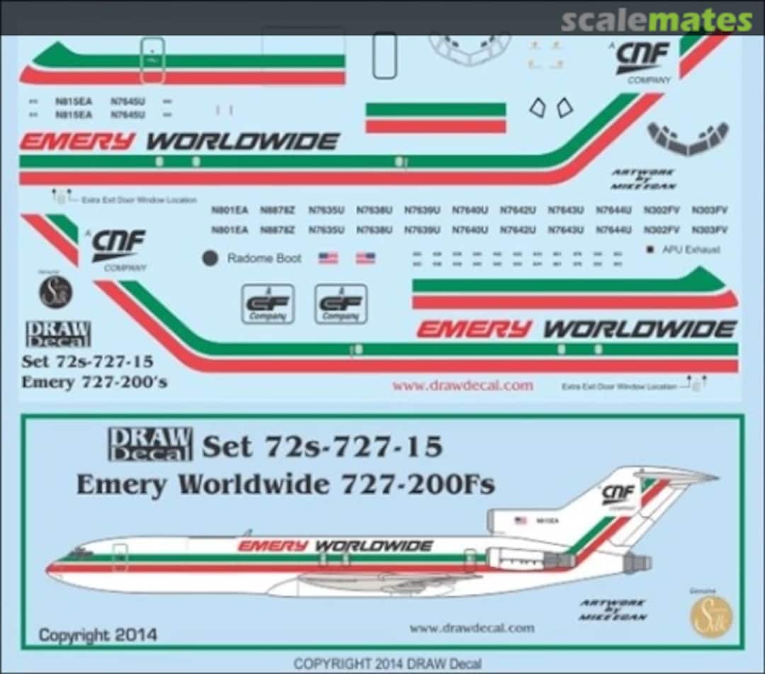 Boxart Emery Worldwide 727-200Fs 72-727-15 Draw Decal Boxart Emery Worldwide 727-200Fs 72-727-15 Draw Decal
