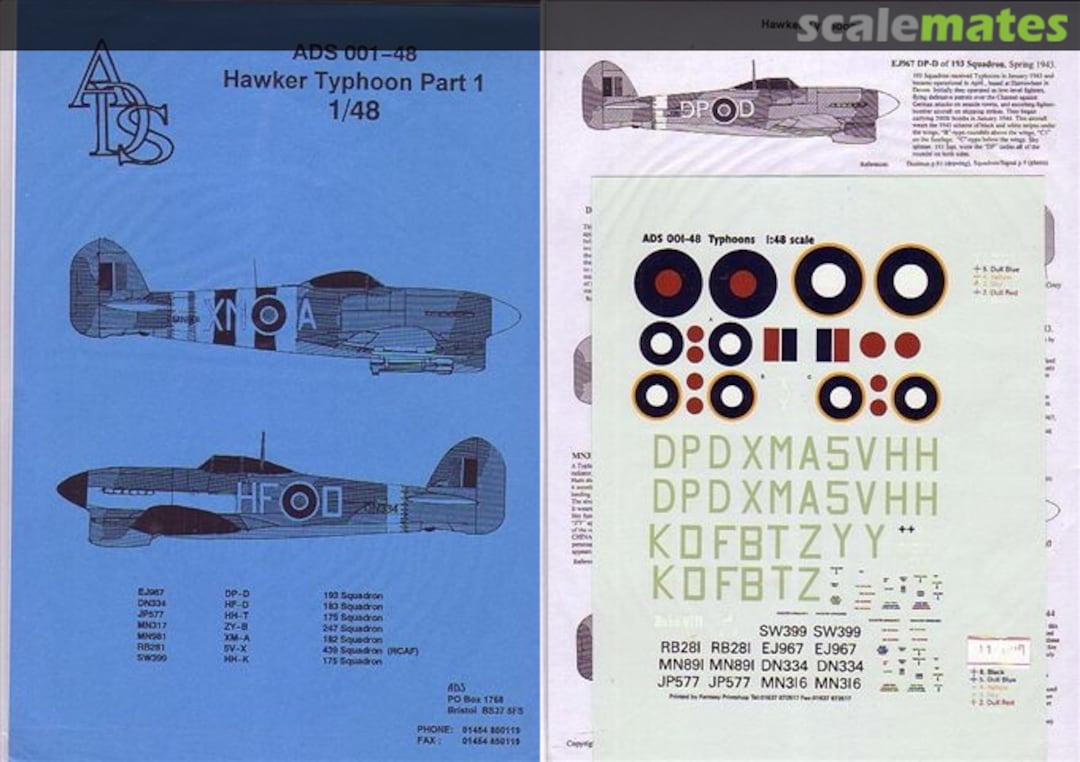 Boxart Hawker Typhoon Part 1 ADS 001-48 ADS Decals Boxart Hawker Typhoon Part 1 ADS 001-48 ADS Decals
