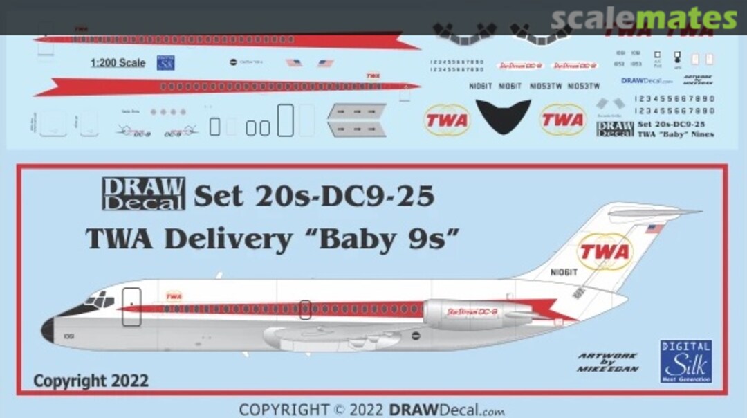 Boxart TWA Twin Globes DC-9-14/15s 20-DC9-25 Draw Decal