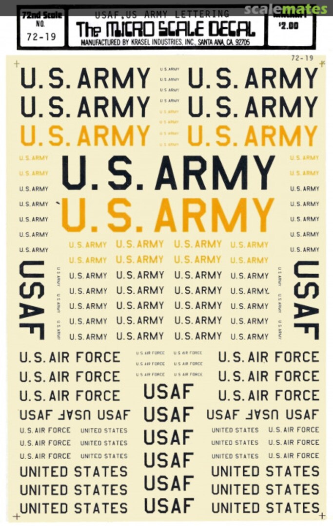 Boxart USAF, US Army Lettering 72-19 Microscale Boxart USAF, US Army Lettering 72-19 Microscale