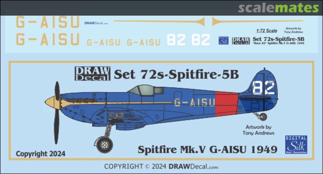 Boxart SupermarineSpitfire Mk. V -G-AISU 1949 Race 82 72-SPITFIRE-05B Draw Decal