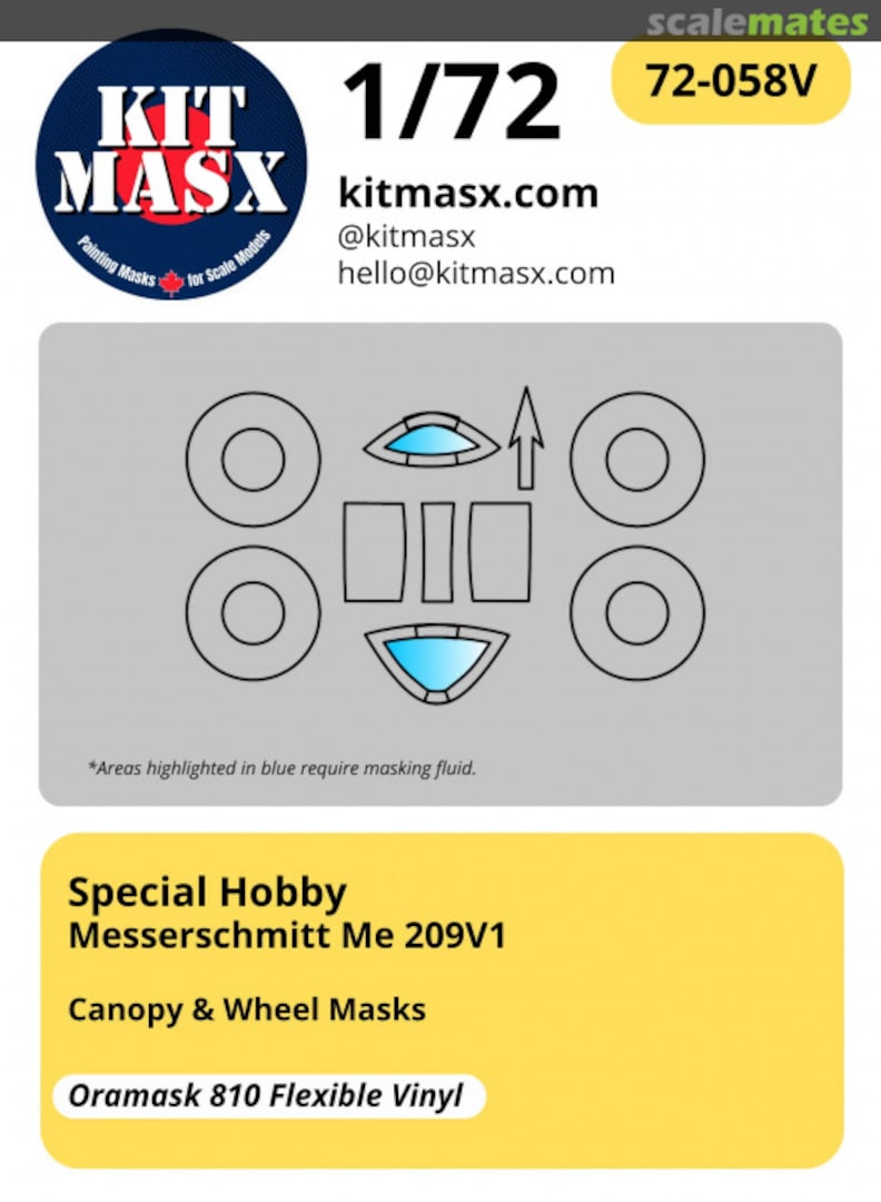 Boxart Messerschmitt Me 209V1 Canopy Masks & Main Markings 72-058V Kit Masx