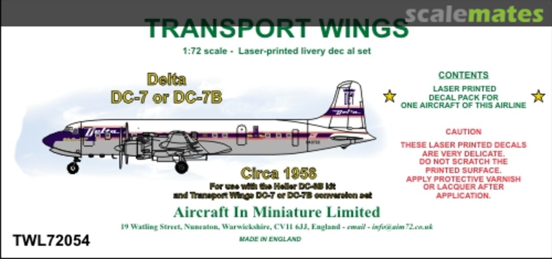 Boxart Delta Douglas DC-7 or Douglas DC-7B (circa 1958) TWL72054 Aircraft In Miniature Ltd