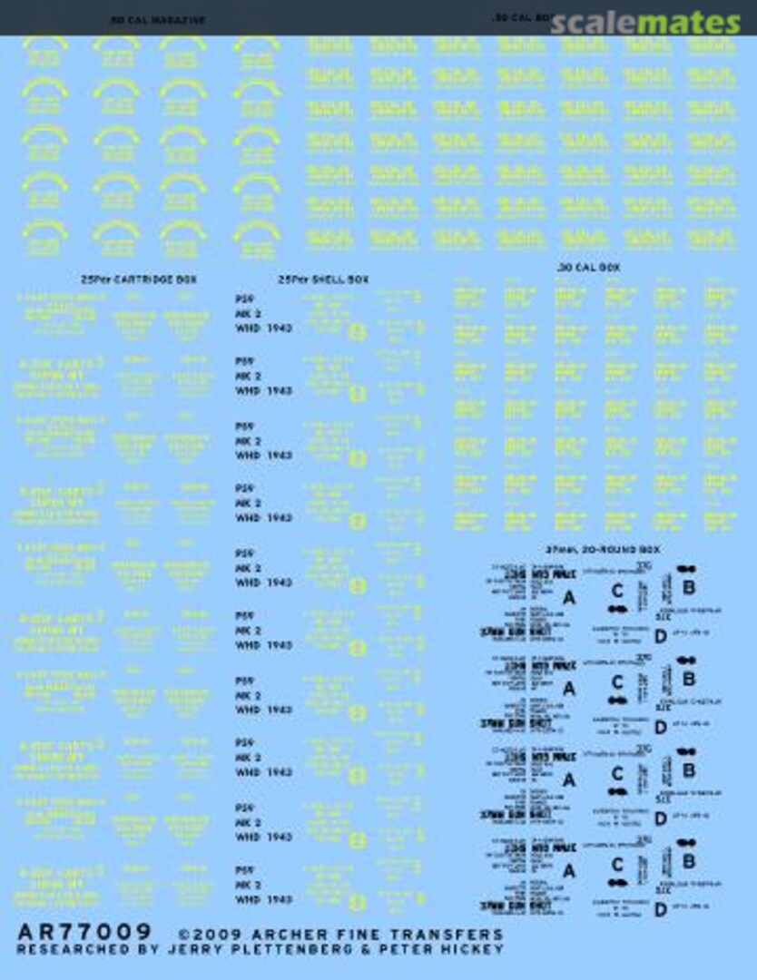 Boxart Assorted .50 cal, .30 cal, 25Pdr and 37 mm box stencils AR77009 Archer