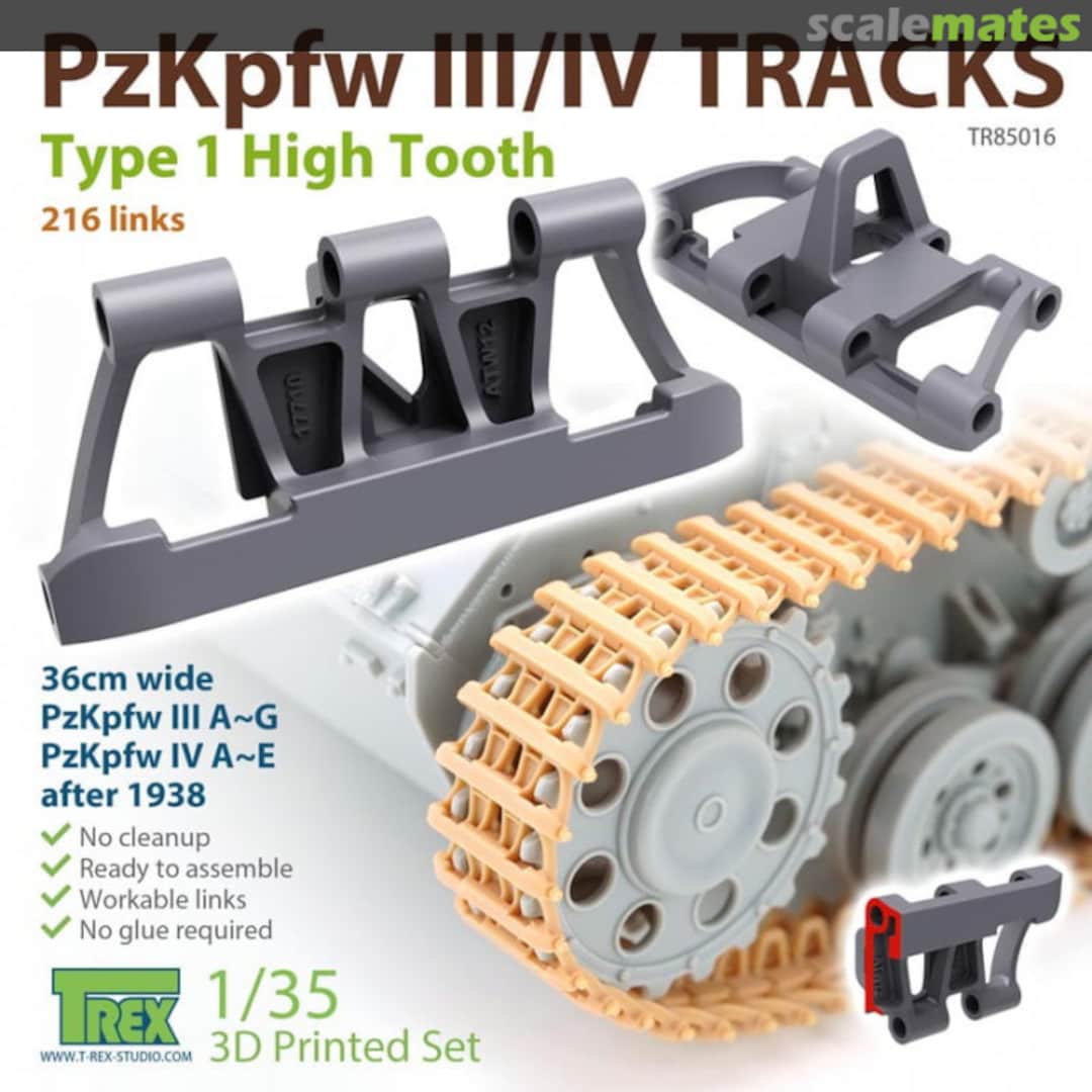 Boxart PzKpfw III / IV Tank Tracks - Type 1 - High Tooth TR85016 T-Rex Studio Boxart PzKpfw III / IV Tank Tracks - Type 1 - High Tooth TR85016 T-Rex Studio