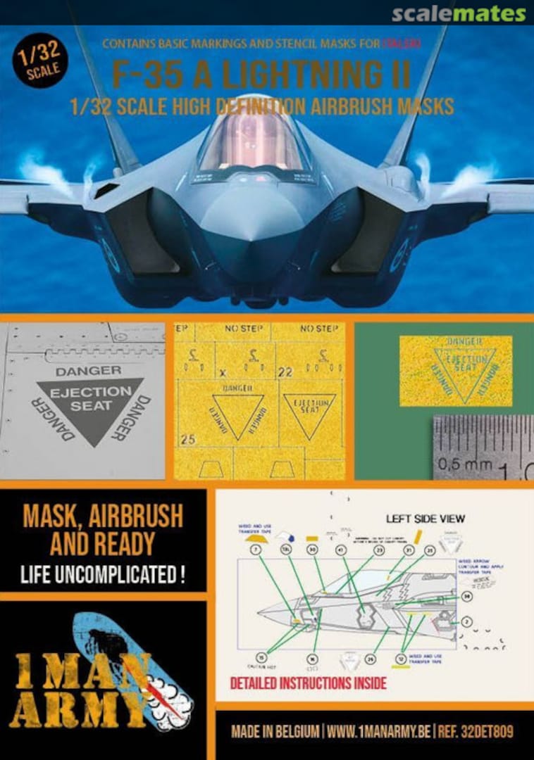 Boxart Lockheed Martin F35A Lightning II stencilling and national insignia masks 32DET809 1ManArmy