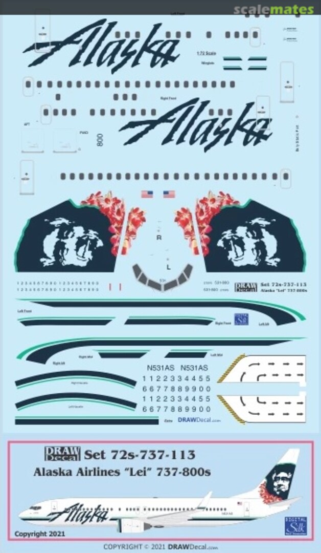 Boxart Alaska Airlines Eskimo w /Lei 737-800 ETOPS 72-737-113 Draw Decal Boxart Alaska Airlines Eskimo w /Lei 737-800 ETOPS 72-737-113 Draw Decal