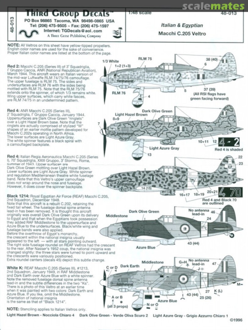 Contents Italian & Egyptian Macchi C.205 Veltro 48-013 Third Group Decals Contents Italian & Egyptian Macchi C.205 Veltro 48-013 Third Group Decals