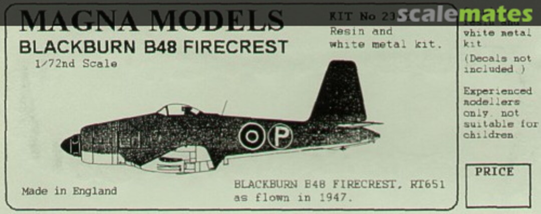 Boxart Blackburn B48 Firecrest 2372 Magna Models Boxart Blackburn B48 Firecrest 2372 Magna Models