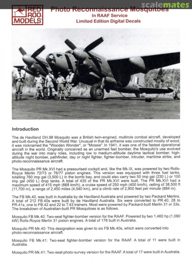 Boxart PRXVI Mosquito in RAAF Service RRD4879 Red Roo Models Boxart PRXVI Mosquito in RAAF Service RRD4879 Red Roo Models