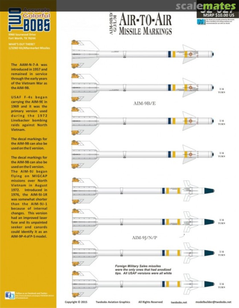 Boxart US Air-to-Air Missile Markings AIM-9B/D/G/J/L/M 32-027 TwoBobs Aviation Graphics