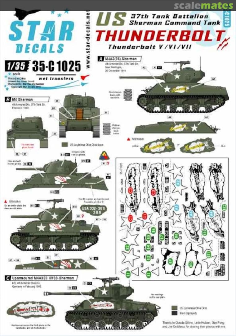 Boxart Sherman Command Tank Thunderbolt V/VI/VII 35-C1025 Star Decals