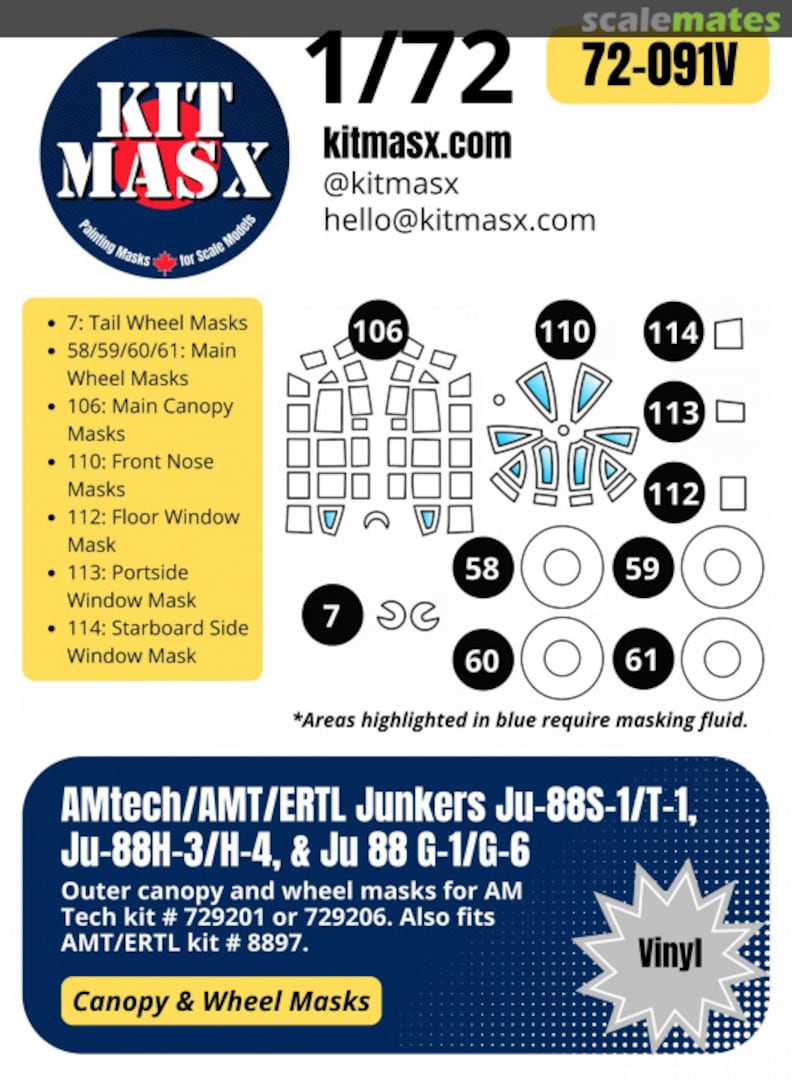 Boxart Junkers Ju-88S-1/T-1/Ju-88H-3/H-4/Ju 88 G-1/G-6 Wheel & Canopy Masks 72-091V Kit Masx Boxart Junkers Ju-88S-1/T-1/Ju-88H-3/H-4/Ju 88 G-1/G-6 Wheel & Canopy Masks 72-091V Kit Masx
