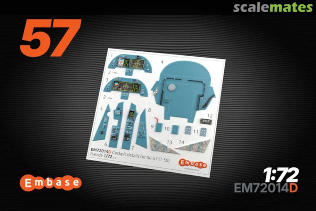 Boxart Su-57 (T50) "Display On" interior 3D decals EM72014D Embase Boxart Su-57 (T50) "Display On" interior 3D decals EM72014D Embase