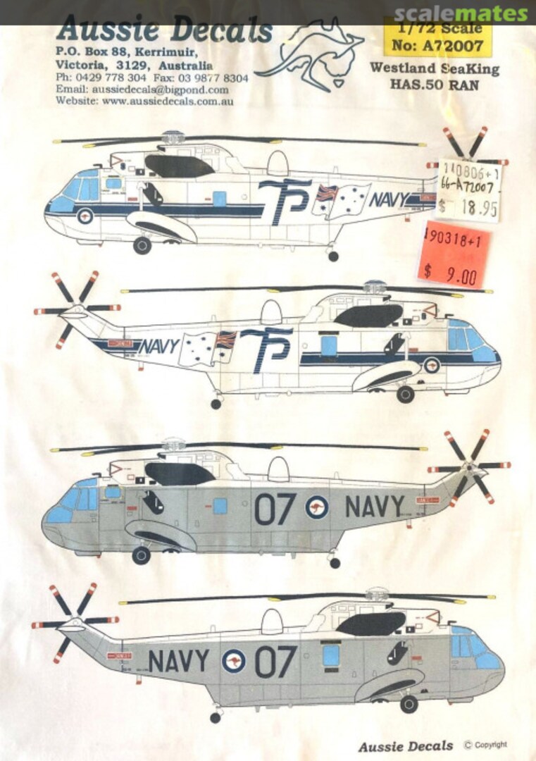Boxart Westland Sea King A72007 Aussie Decals Boxart Westland Sea King A72007 Aussie Decals