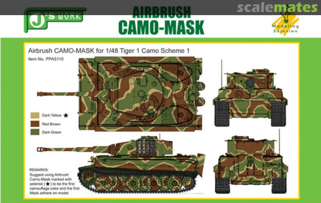 Boxart Airbrush Camo-Mask for Tiger 1 Camo Scheme 1 PPA5110 J's Work Boxart Airbrush Camo-Mask for Tiger 1 Camo Scheme 1 PPA5110 J's Work