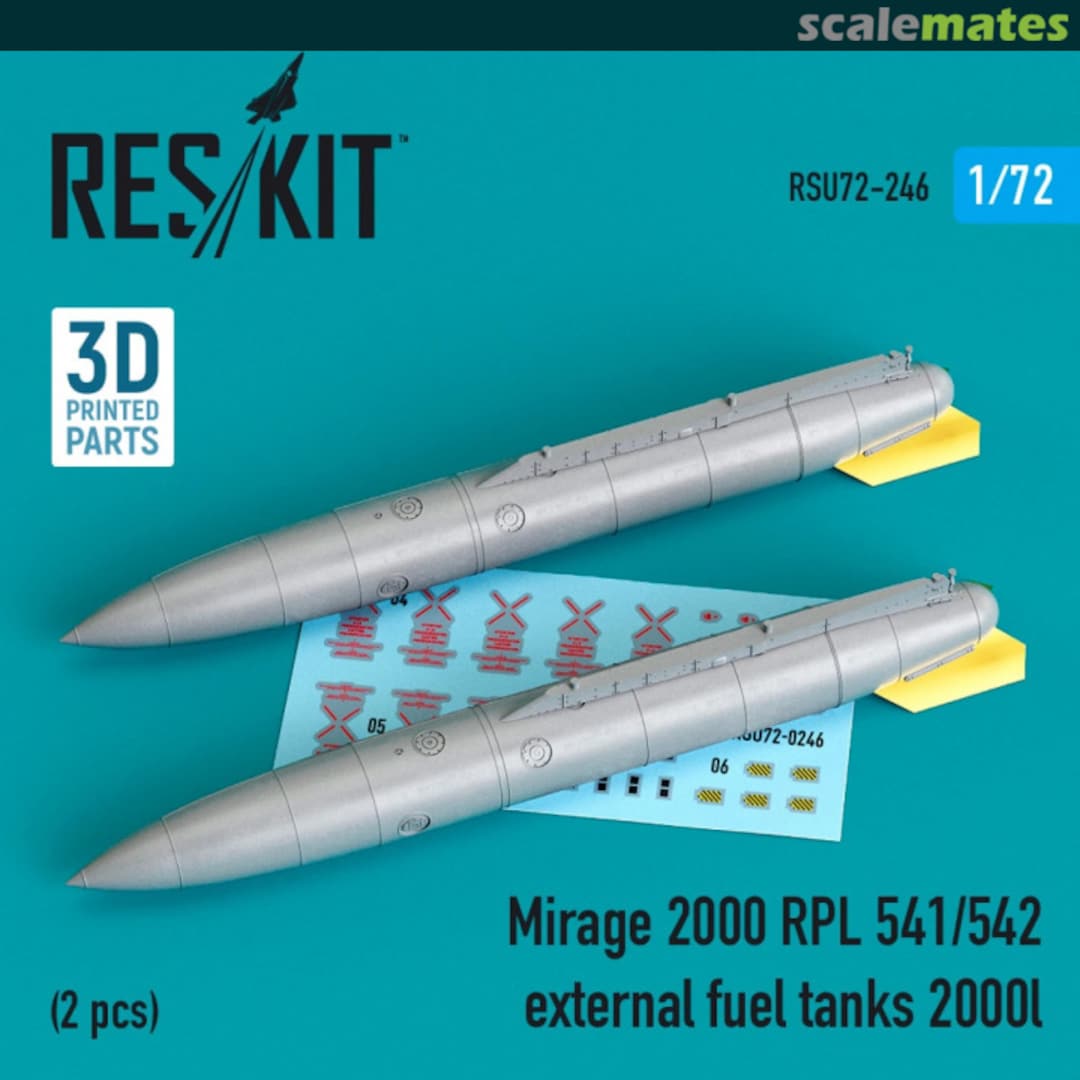 Boxart Mirage 2000 RPL 541/542 external fuel tanks 2000lt (2 pcs.) (3D printing) RSU72-0246 ResKit Boxart Mirage 2000 RPL 541/542 external fuel tanks 2000lt (2 pcs.) (3D printing) RSU72-0246 ResKit