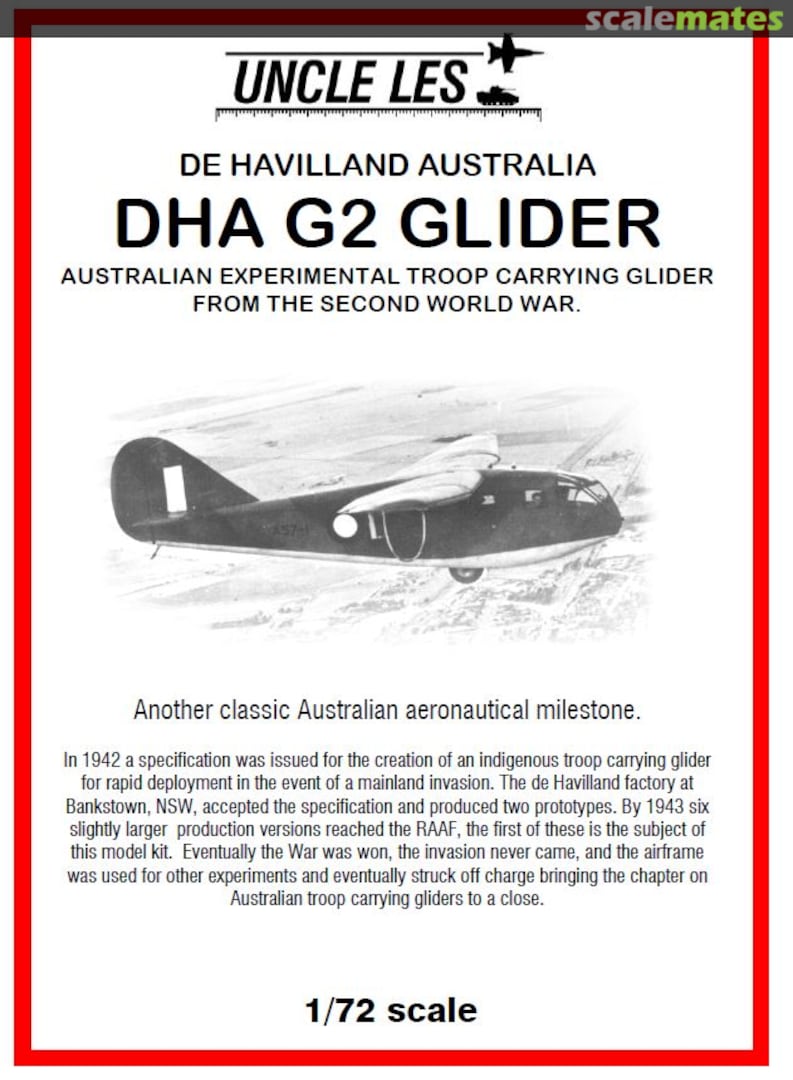 Boxart De Havilland Australia DHA G2 Glider Uncle Les Boxart De Havilland Australia DHA G2 Glider Uncle Les