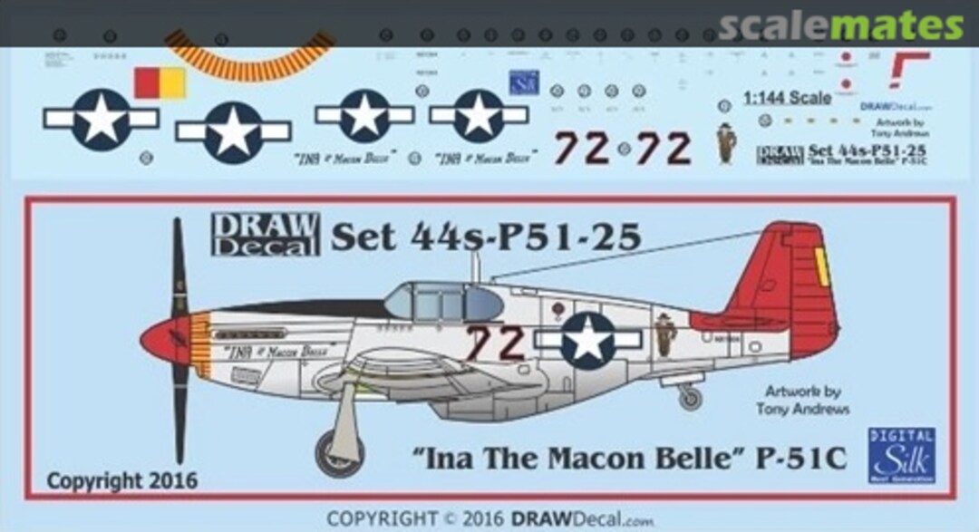 Boxart P-51C “Ina The Macon Belle” 44-P51-25 Draw Decal