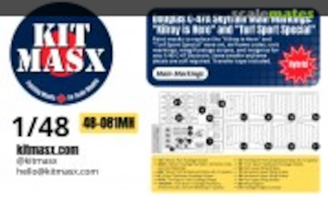 1:48 Douglas C-47A Skytrain: 'Kilroy is Here' and 'Turf Sport Special', main markings masks (Kit Masx 48-081MH) 48-081MH